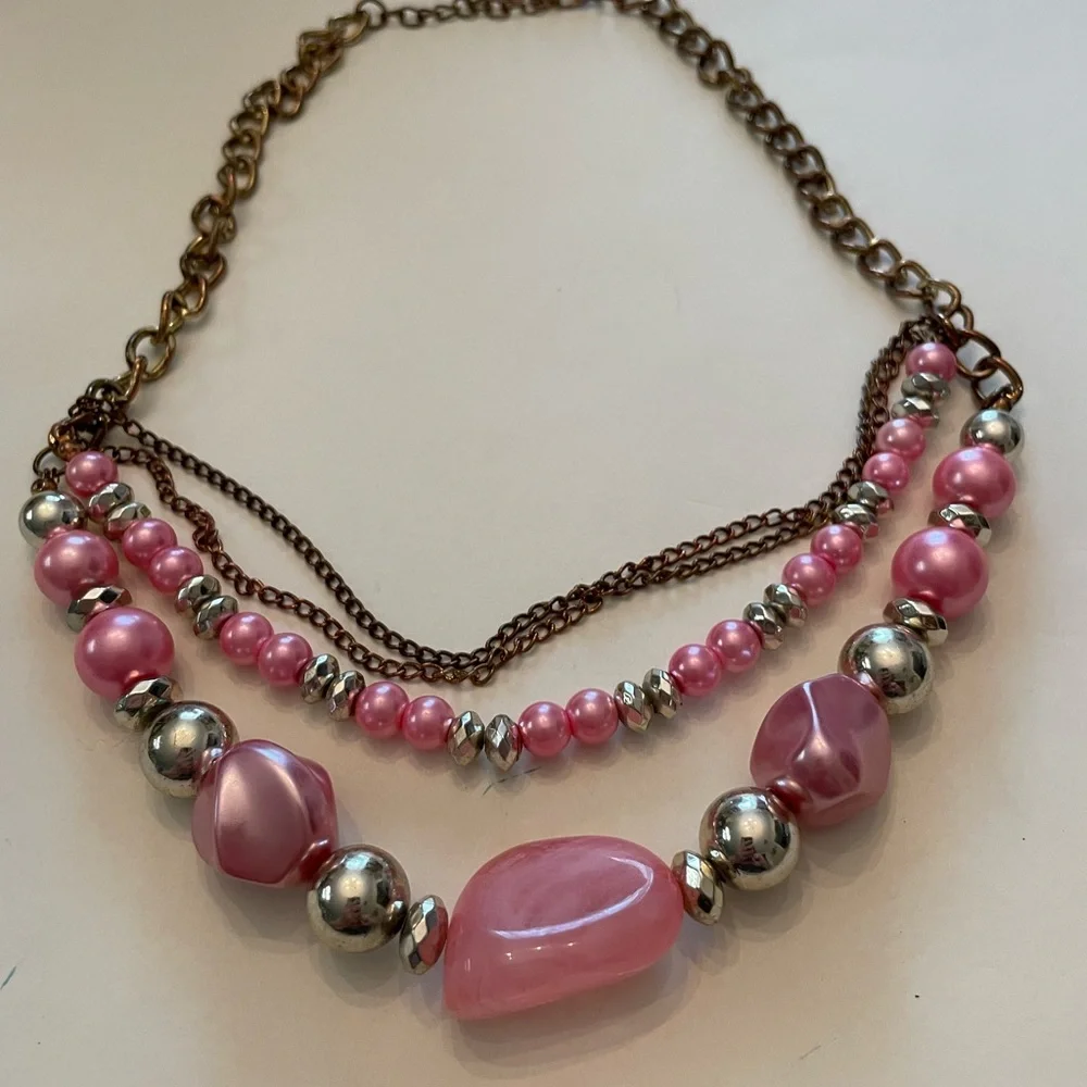 Pink and Silver Beaded Necklace